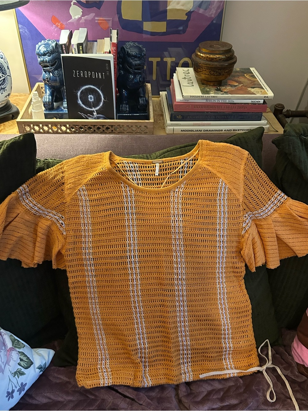 Free People Open Knit Short Sleeve Top - Mustard Yellow-Orange